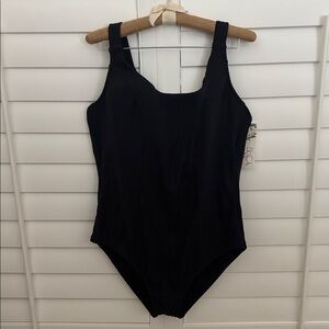 BECCA ETC by Rebecca Virtue Black Ribbed‎ One Piece Swimsuit Size 2X (20-22) NEW